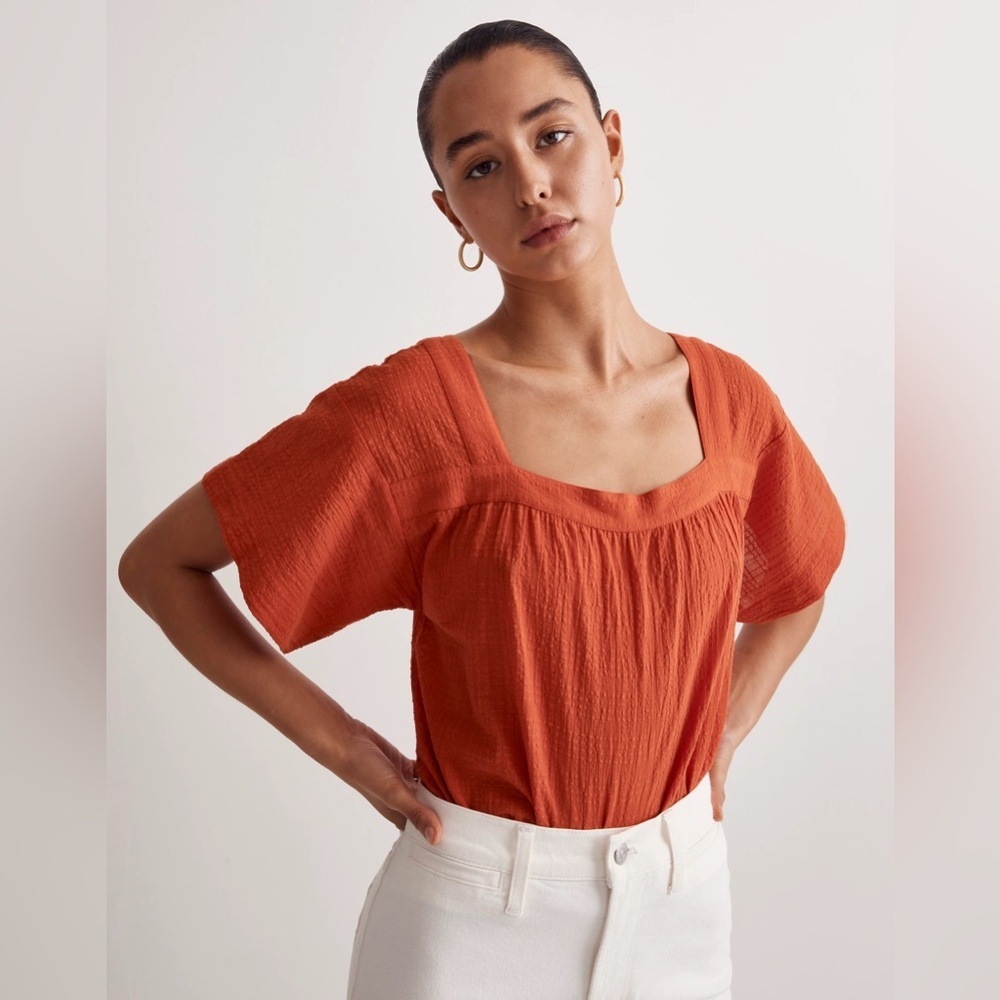 Madewell Square-Neck Short-Sleeve Popover Top in Roasted Squash - Size M - Picture 1 of 5